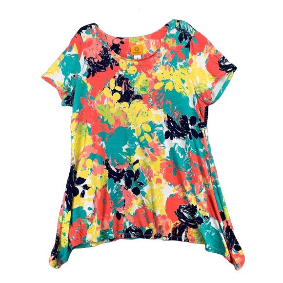 Ruby Rd Womens Blouse Sz Medium Short Sleeve Floral Tunic Embellished Rhinestone - Picture 1 of 11